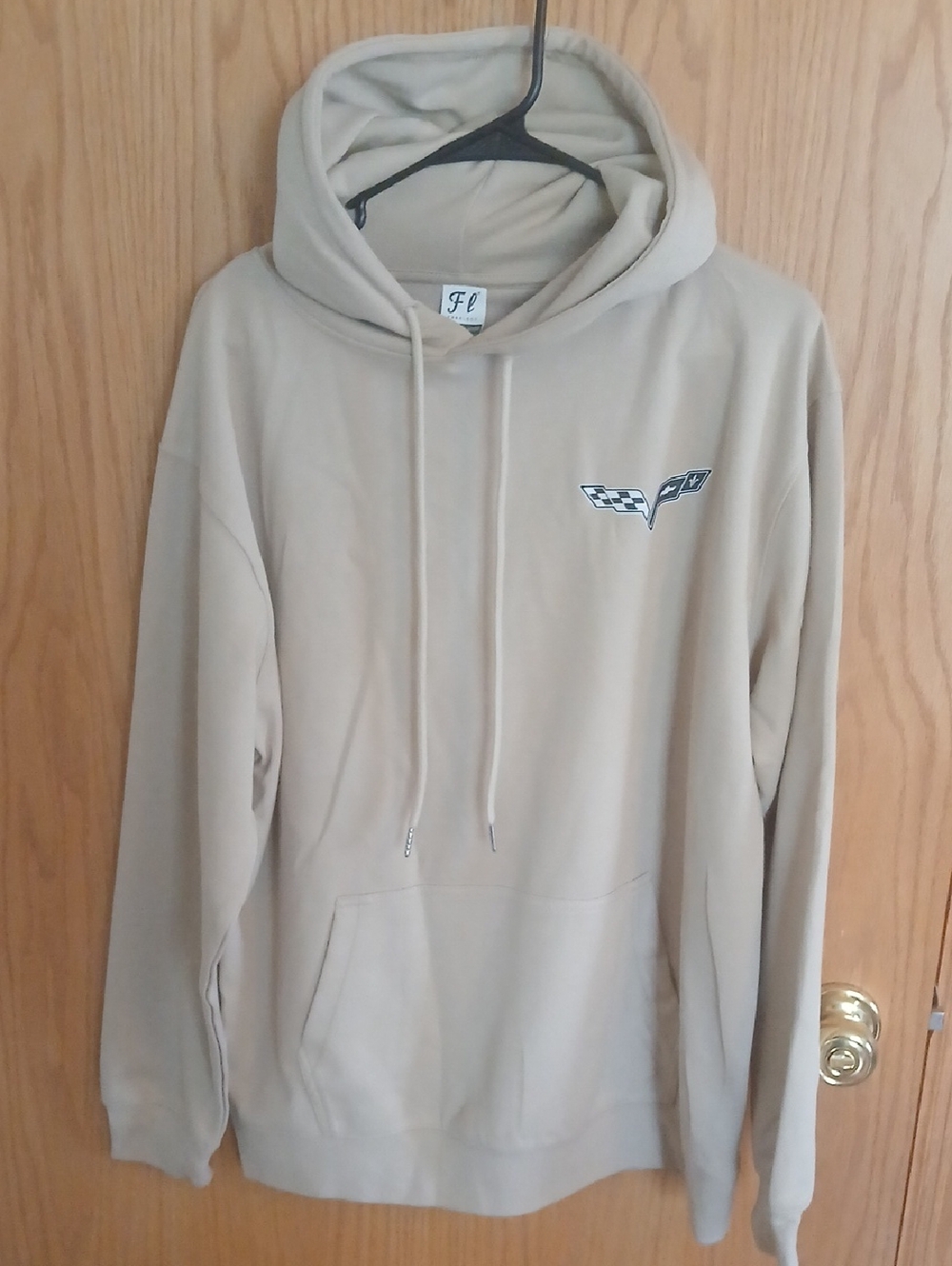 Men's Beige Drawstring Hoodie with Corvette Logo